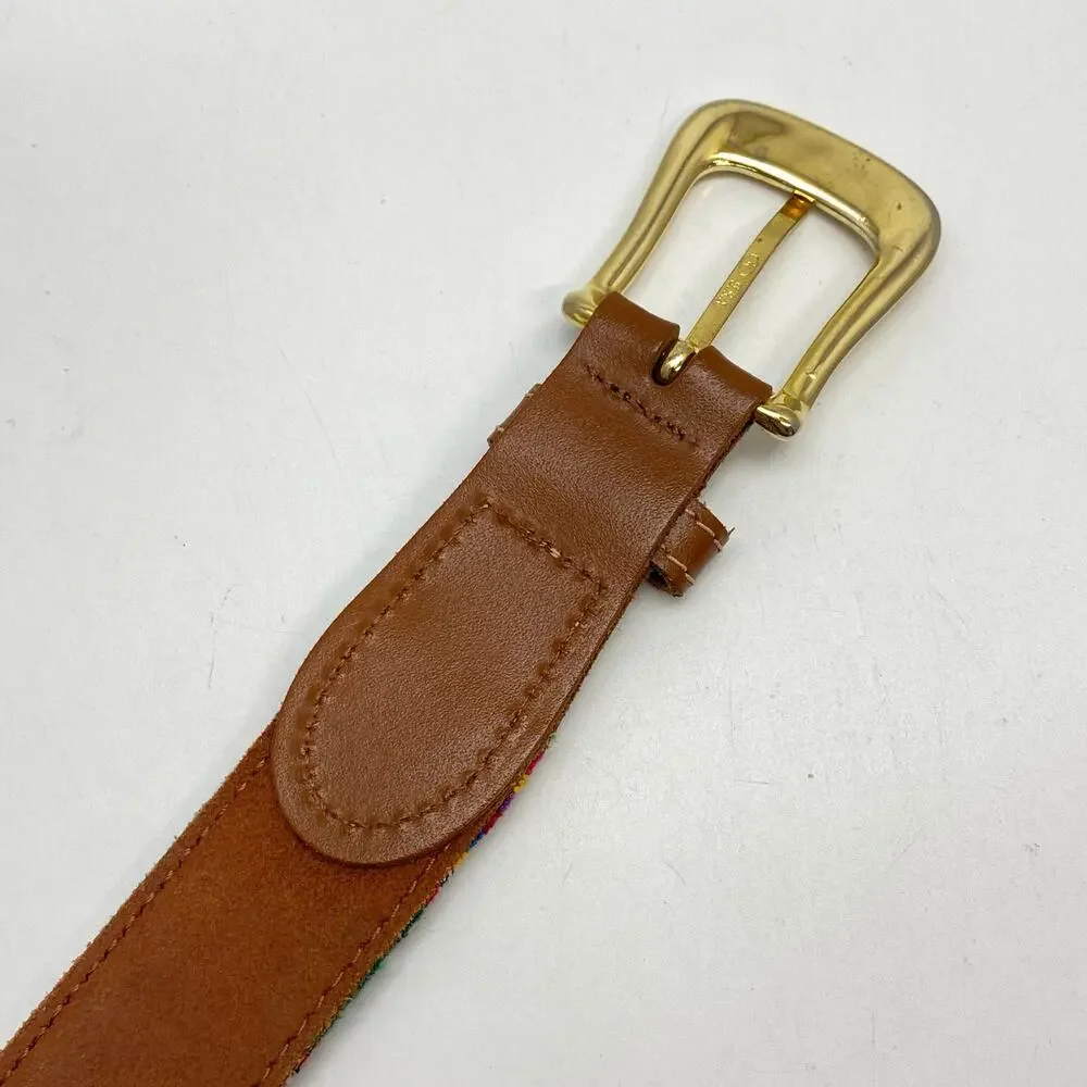 Boho Donna Katz Women's Size L Woven Colorblock Fabric & Tan Leather‎ Belt USA